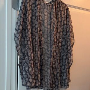 bp Navy Sheer Paisley Tunic Cover-Up